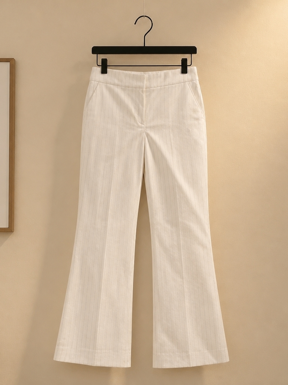 Express Cream Pinstripe Boot-Cut Trousers